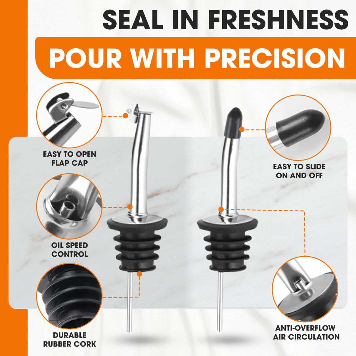 2 Piece Glass Olive Oil Dispenser Set with Pour Spouts Funnel and Labels